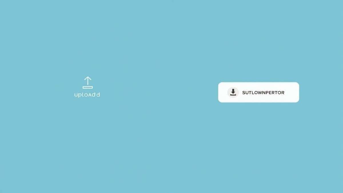 A split-screen image showing the upload step on the left, a loading/processing icon in the middle, and a download button on the right. A split-screen image showing the upload step on the left, a loading/processing icon in the middle, and a download button on the right.