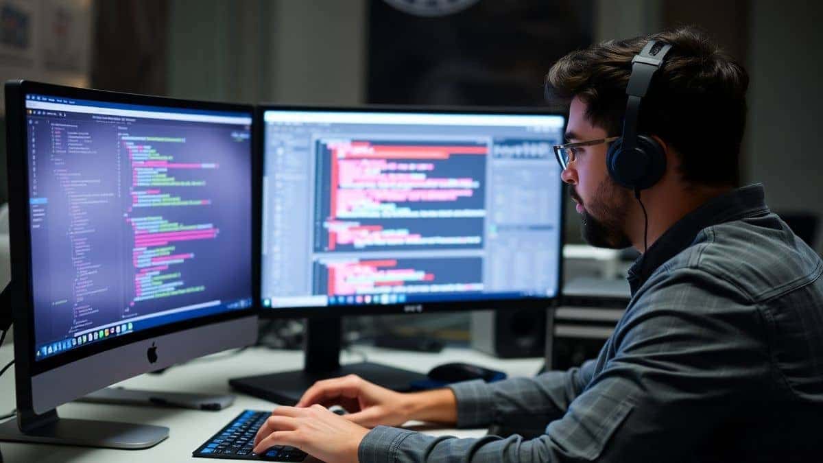 developer laptop showing code editor and image conversion tool side by side developer laptop showing code editor and image conversion tool side by side