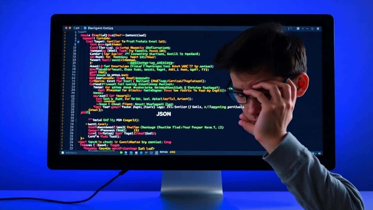 A frustrated user looking at a computer screen displaying a 