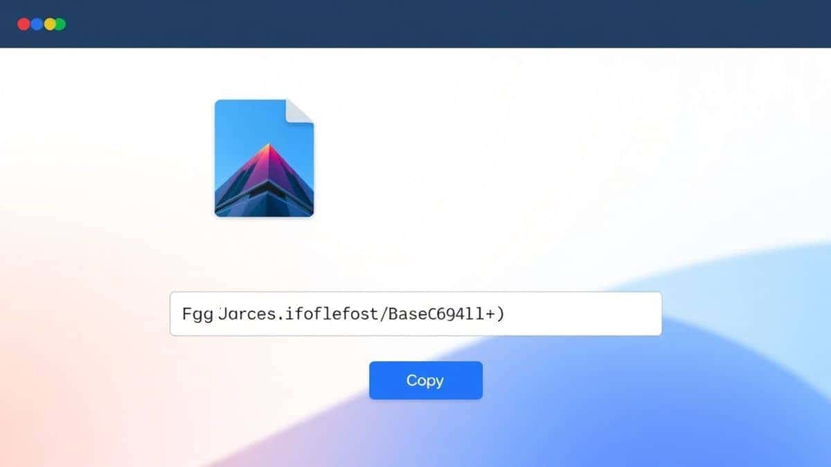 A clean, modern web interface showing a JPG file being uploaded and converted into a Base64 string with a 