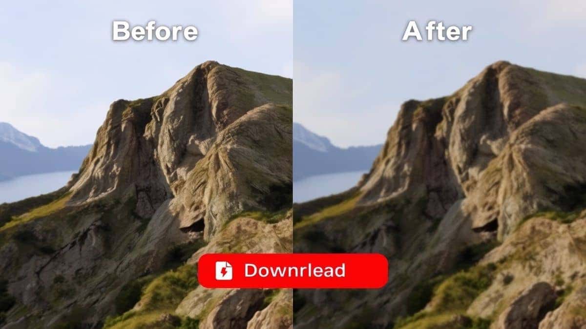digital screen showing before and after comparison of image file size with a download button