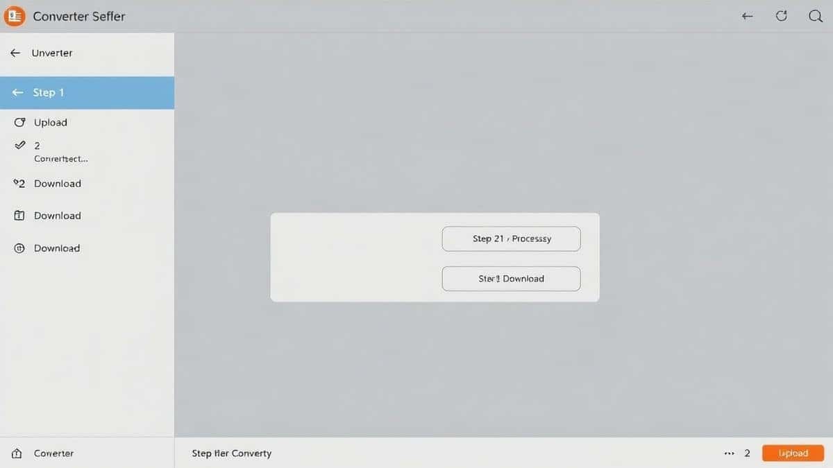 split-screen image showing step 1 upload, step 2 processing, and step 3 download buttons on the converter tool split-screen image showing step 1 upload, step 2 processing, and step 3 download buttons on the converter tool